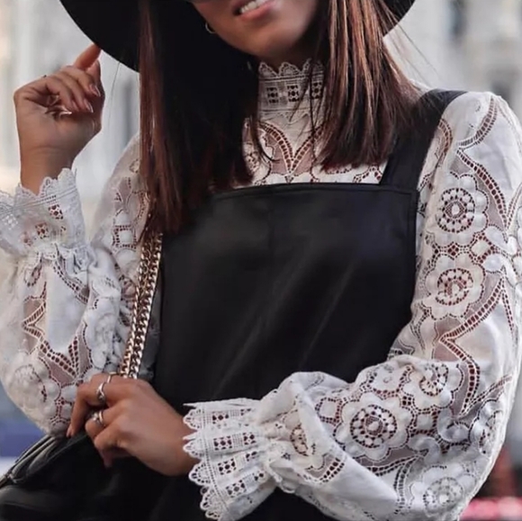 NEW Girlie Glam White Lace Cotton Top Long Sleeve White Retro Vintage - Picture 7 of 15